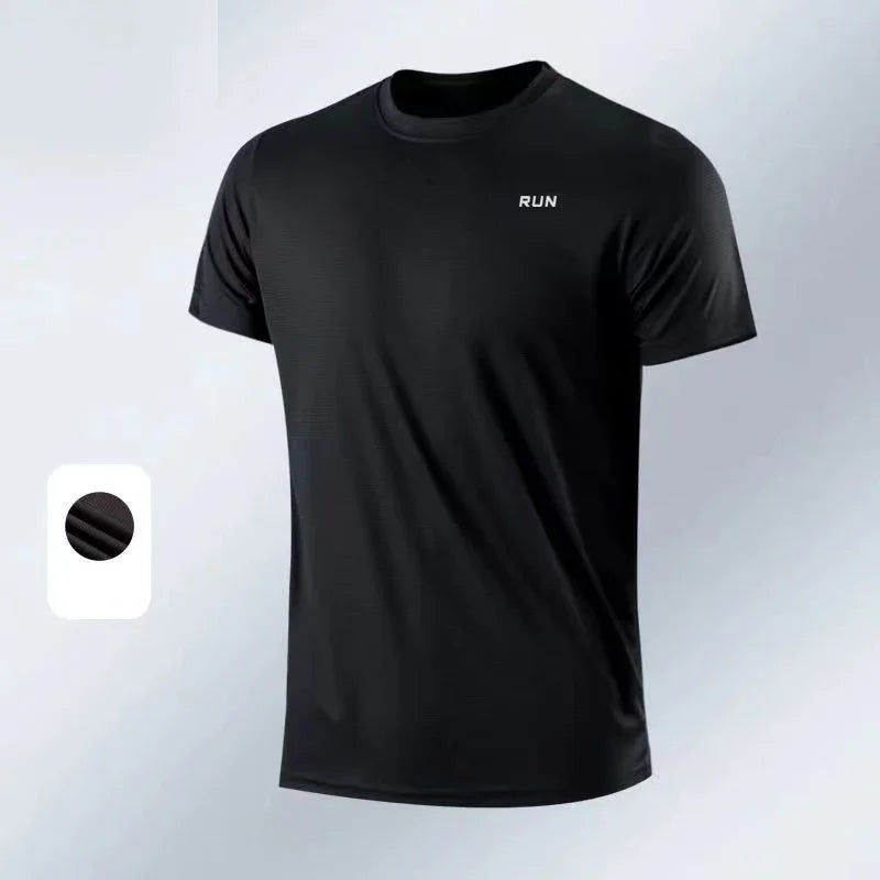 Summer Men Athletic Solid Round Neck Short Sleeve T-Shirt Polyester Quick Dry Breathable Lightweight Gym Running Bodybuilding Training Football Sport Tops