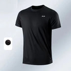 Summer Men Athletic Solid Round Neck Short Sleeve T-Shirt Polyester Quick Dry Breathable Lightweight Gym Running Bodybuilding Training Football Sport Tops