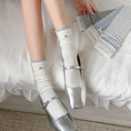 2026 Socks Women Spring Summer Blue Sea Salt Lace Stacking Socks Loose Design Medium Tube Korean Minimalist Cotton Socks