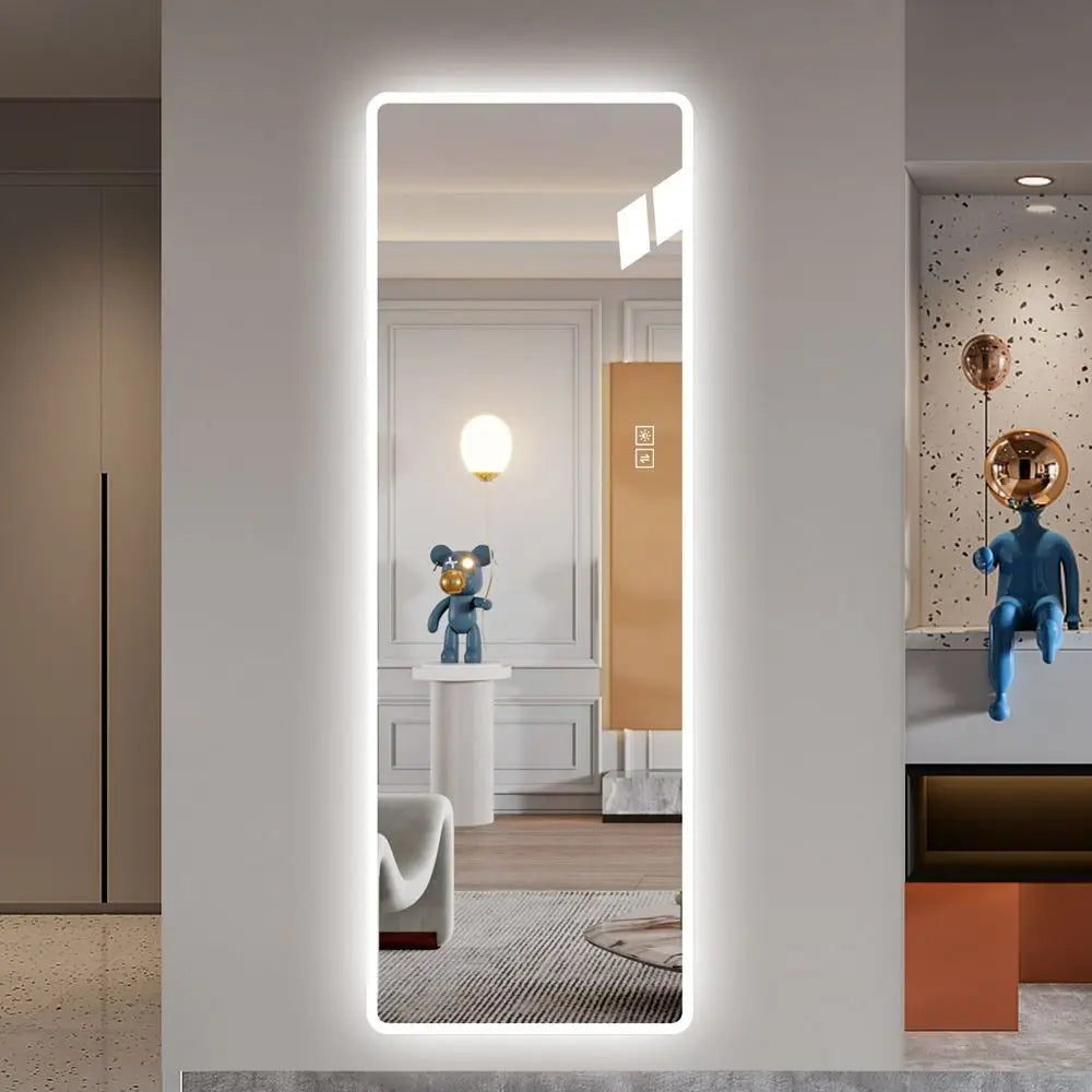 LED Lighted Full Length Vanity Mirror with Rounded Corners, Large Wall Mounted Body Mirror, Illuminated Dressing Mirror for Bedroom Living Room Dressing Room Hotel Decor