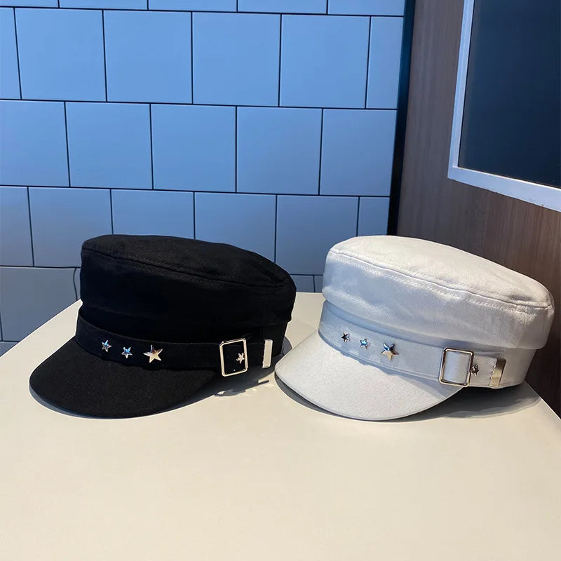 Women's Beret Black Star Hat Spring and Autumn Winter British Retro Fashion New Sea Military Style Korean Caps Mother Hats