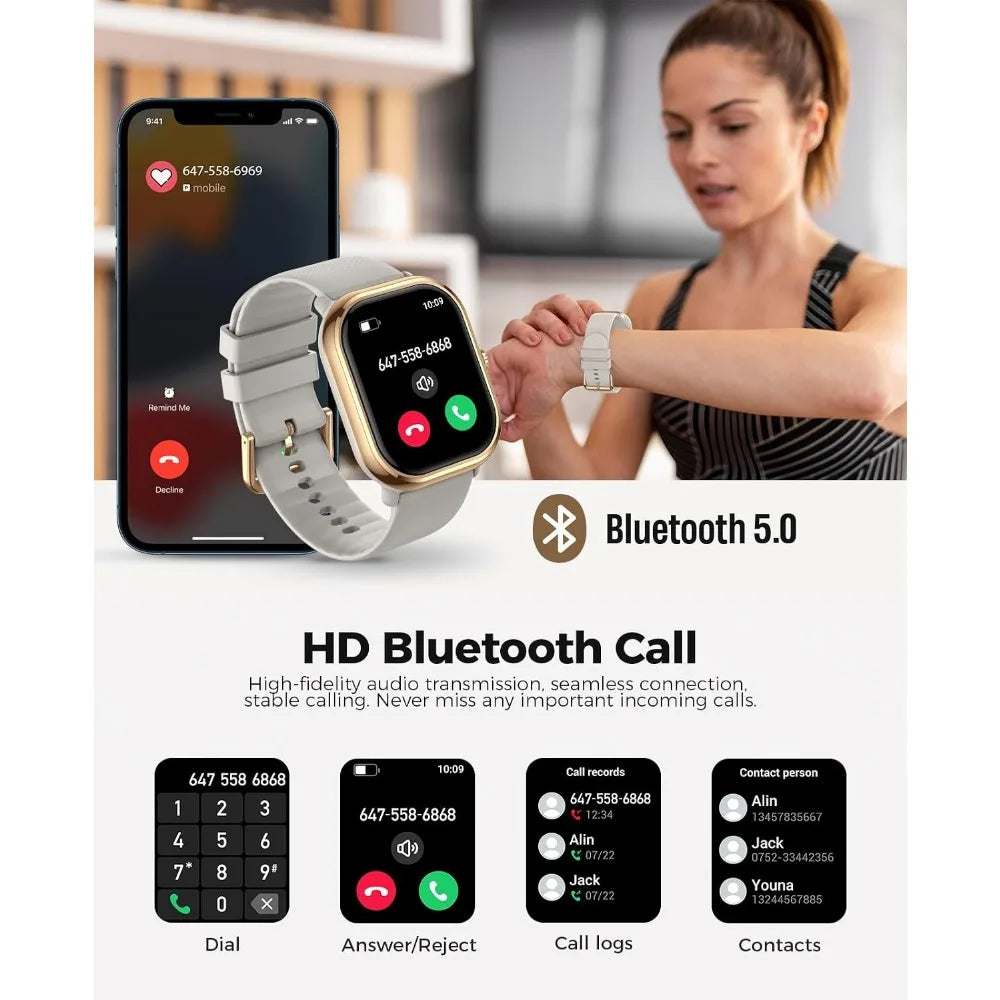 1.96" AMOLED Smartwatch for Women with 100+ Sport Modes, IP68 Waterproof Fitness Tracker Compatible with iOS and Android