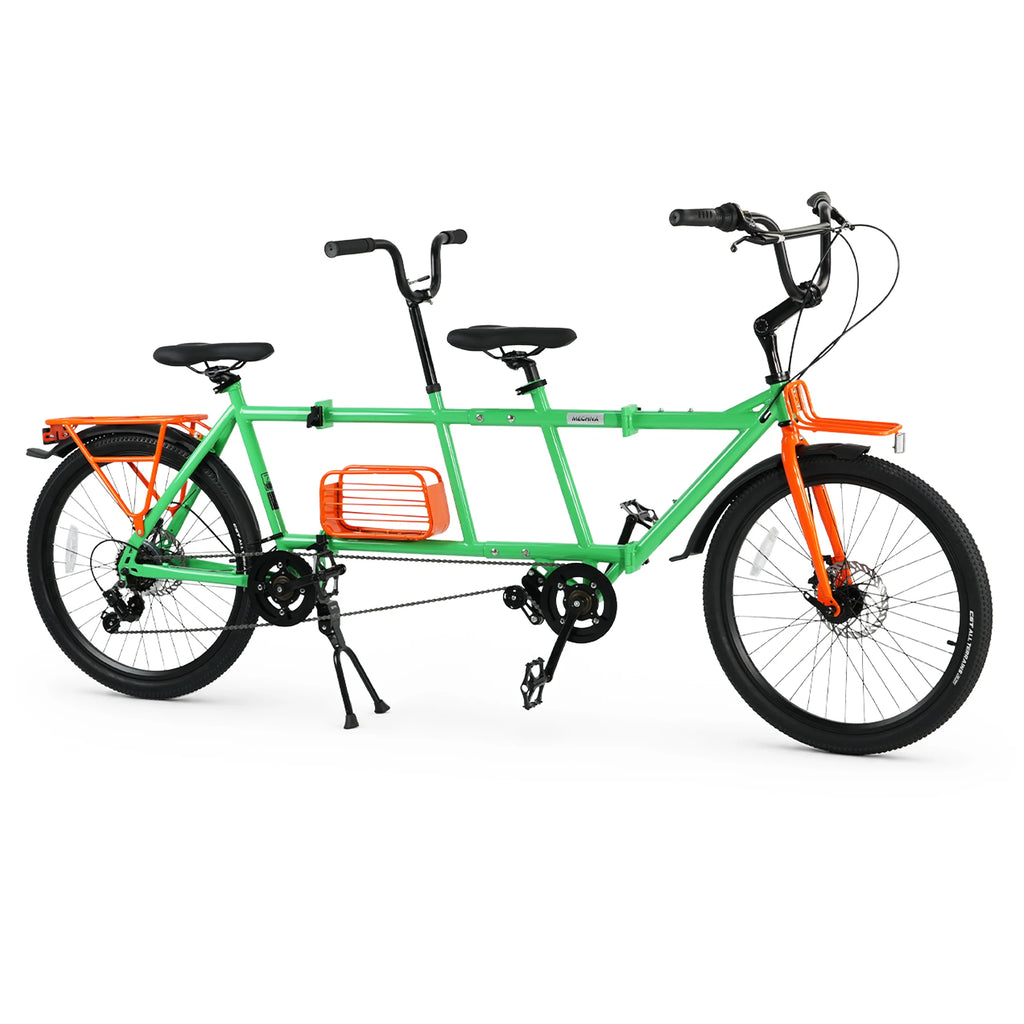 ZUKKA 24" Tandem Bike Double Rider Bicycle All Terrain Tire with Basket Rack for Couple Family Outdoor Cycling