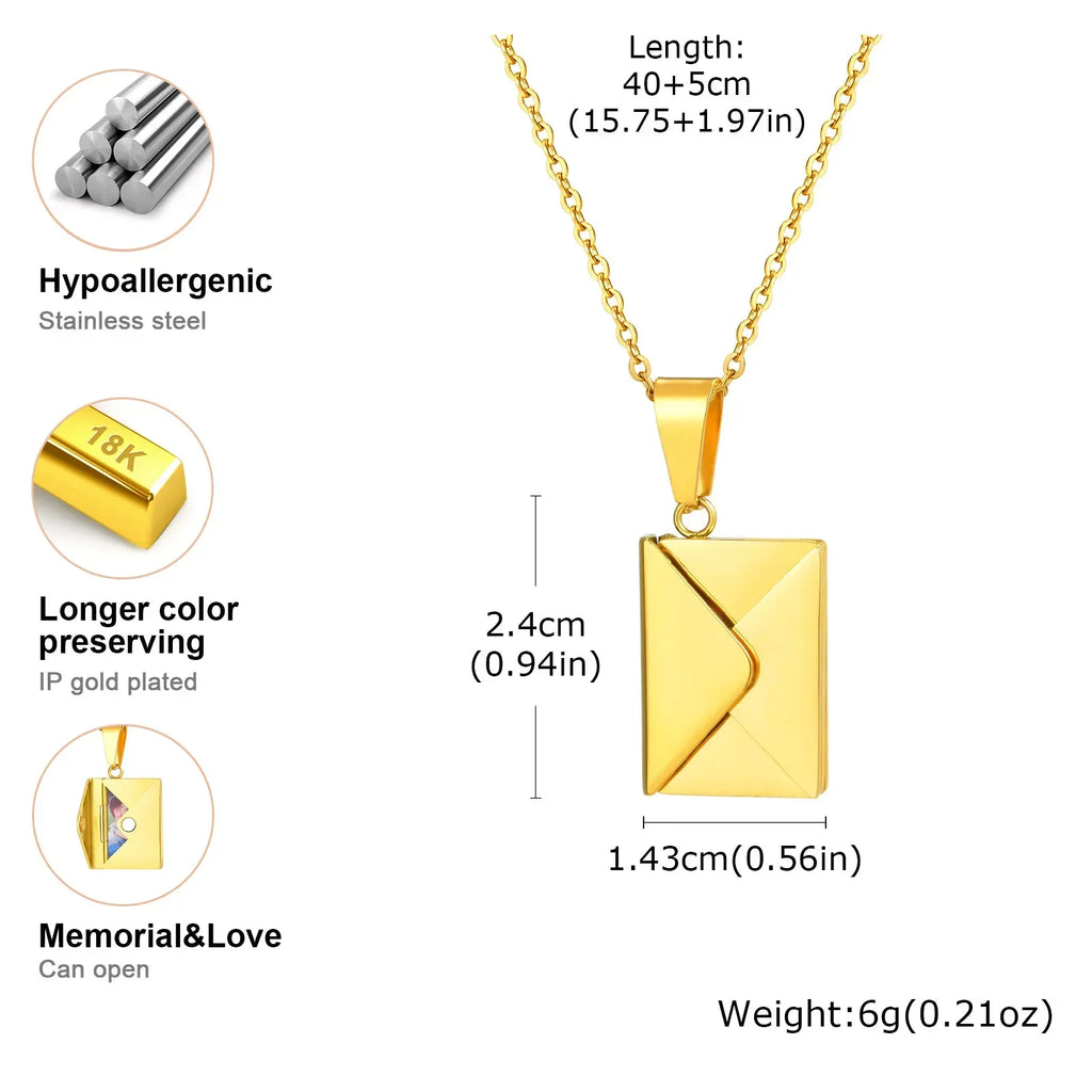 Personalized Photo Locket Necklace Envelope Love Letter Shape Pendant for Women, Customized Picture Pendant Gifts
