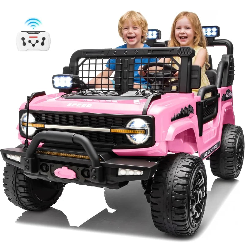 2 Seater 24V Kids Electric Ride On Off-Road Truck with Remote Control Bluetooth LED Lights, 2-Seat Ride On Vehicle Toy for Kids Boys Girls Gift