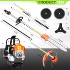 52cc 6 in 1 Gas Hedge Trimmer,Brush Cutters Weed Eater Wacker Gas Powered,Gas Pole Saw Chainsaw,Grass Pruner Multifunctional for Yard Garden Lawn Care
