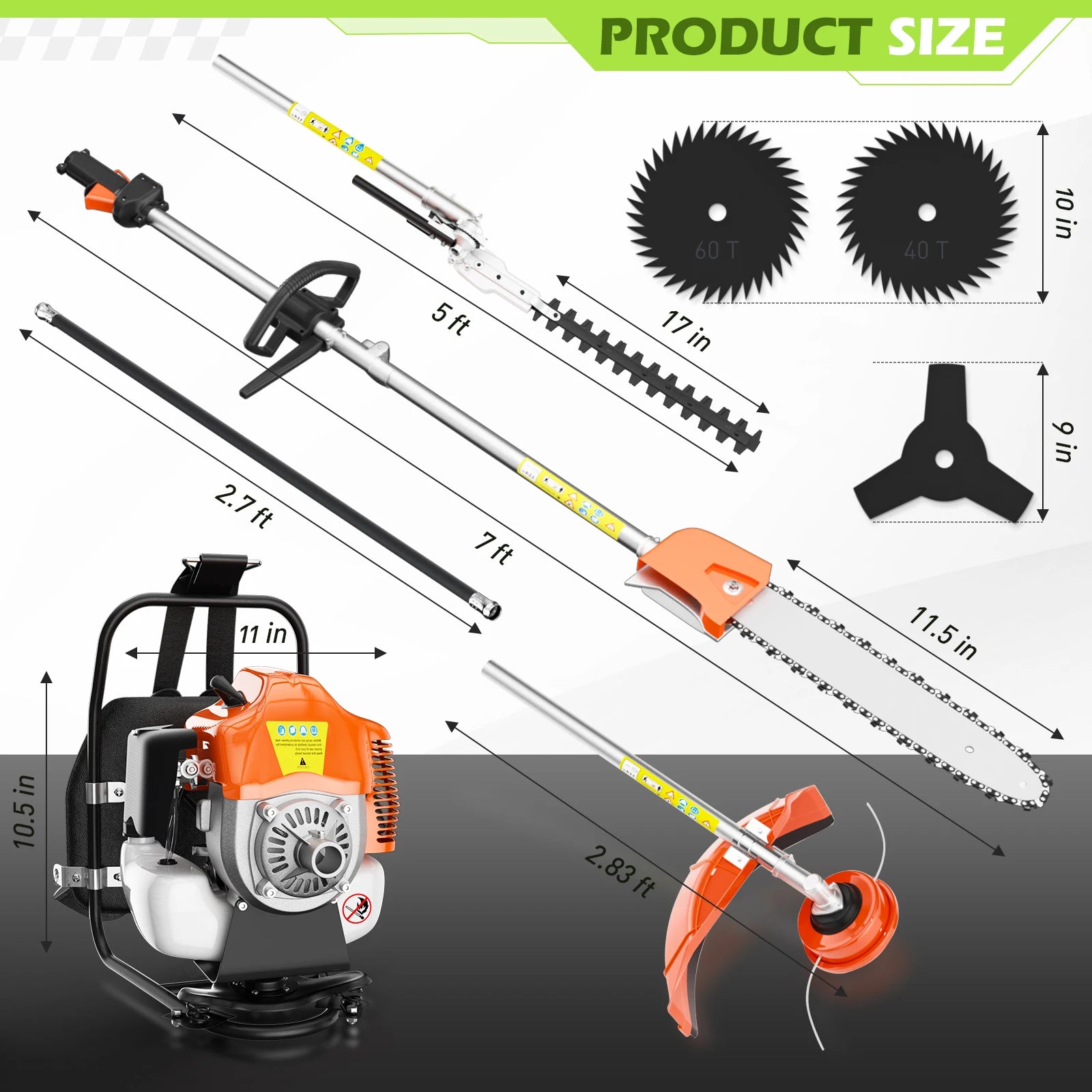 52cc 6 in 1 Gas Hedge Trimmer,Brush Cutters Weed Eater Wacker Gas Powered,Gas Pole Saw Chainsaw,Grass Pruner Multifunctional for Yard Garden Lawn Care