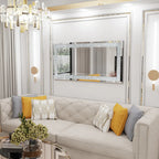 LUVODI Large Vanity Mirror with Sparkly Crystal Rhinestone Diamond Frameless Wall Mounted Silver Dressing Mirror for Home/Hotel