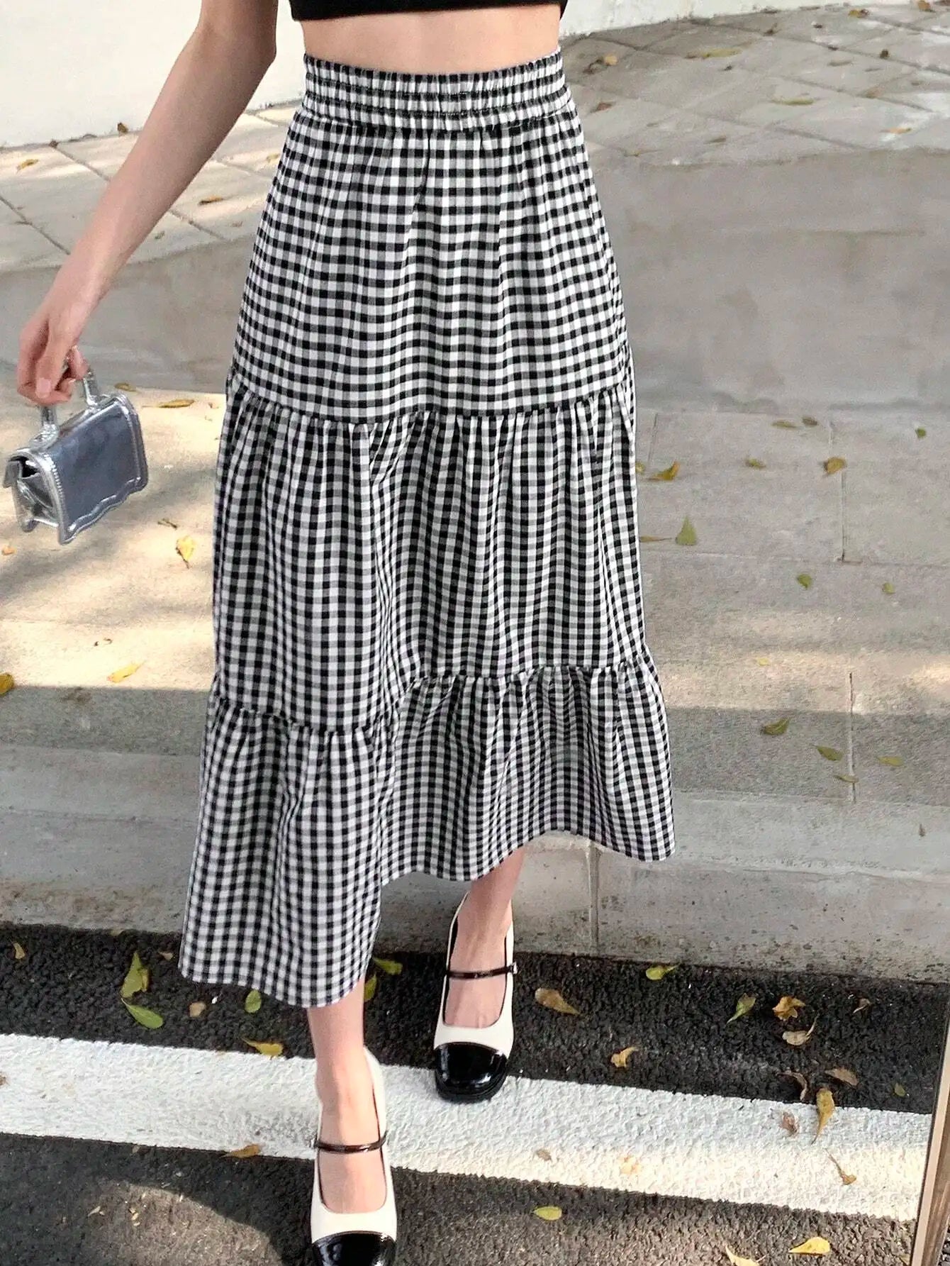 DAZY Women's Plaid Long Skirt,Ruffle Fall Skirts