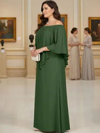 Women Plus Size Off Shoulder Long Maxi Dress Batwing Sleeve Chiffon Formal Wedding Guest Evening Party Gown