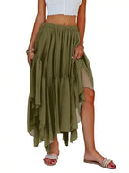 Womens Boho Asymmetric High-Low Hem Flowy Maxi Skirt Casual Summer