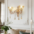 Luxury Gold Crystal Glass Wall Sconce with Flower Lampshade for Entrance Bedroom Hallway Decorative Lighting
