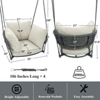 Cushioned Porch Swing Chair, Indoor/Outdoor Hanging Swing, Perfect for Patio or Balcony, Beige