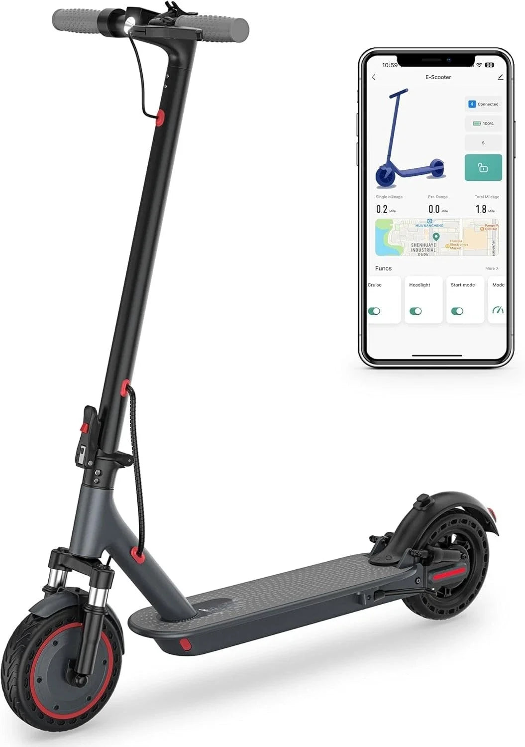 8.5inch Solid Tire Electric Scooter 10.5Ah Powerful Battery 19mph APP Smart Control Scooter 23miles Max Range Double shock absorption for Adult