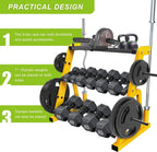 Heavy Duty Three Tier Dumbbell Rack Stand Multifunctional Weight Rack Storage Holder Display Stand Base Unit For Dumbbell Kettlebell Barbell Plate Barbell Bar Home Gym Yellow Black