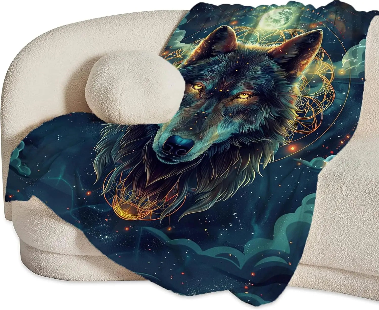 Wolf Fantasy Wolf Throw Blanket, 60"x50", Flannel, Animal Print, Unisex Adults & Kids, Warm, Water Repellent, Anti-Allergy