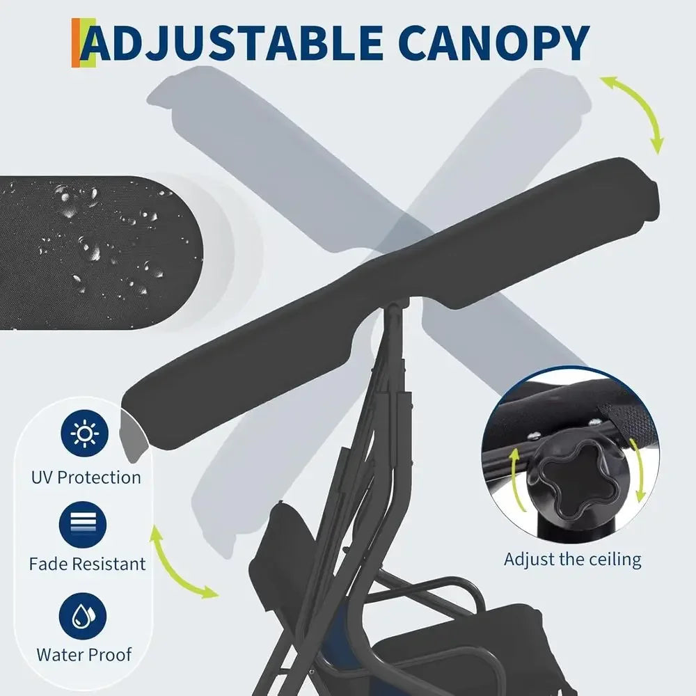 3-Person Adjustable Shade Outdoor Swing Chair for Patio and Porch