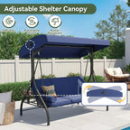 3-Seat Convertible Swing Bed with Cushions, Suitable for Outdoor Spaces, Blue