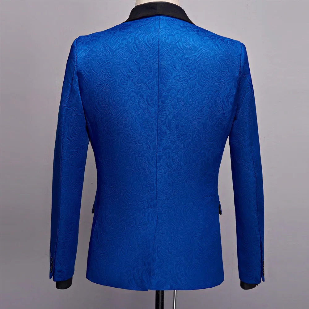 Mens 3 Piece Floral Tuxedo, Jacquard Slim Suit Set, Paisley Blazer Vest And Pants For Prom Wedding