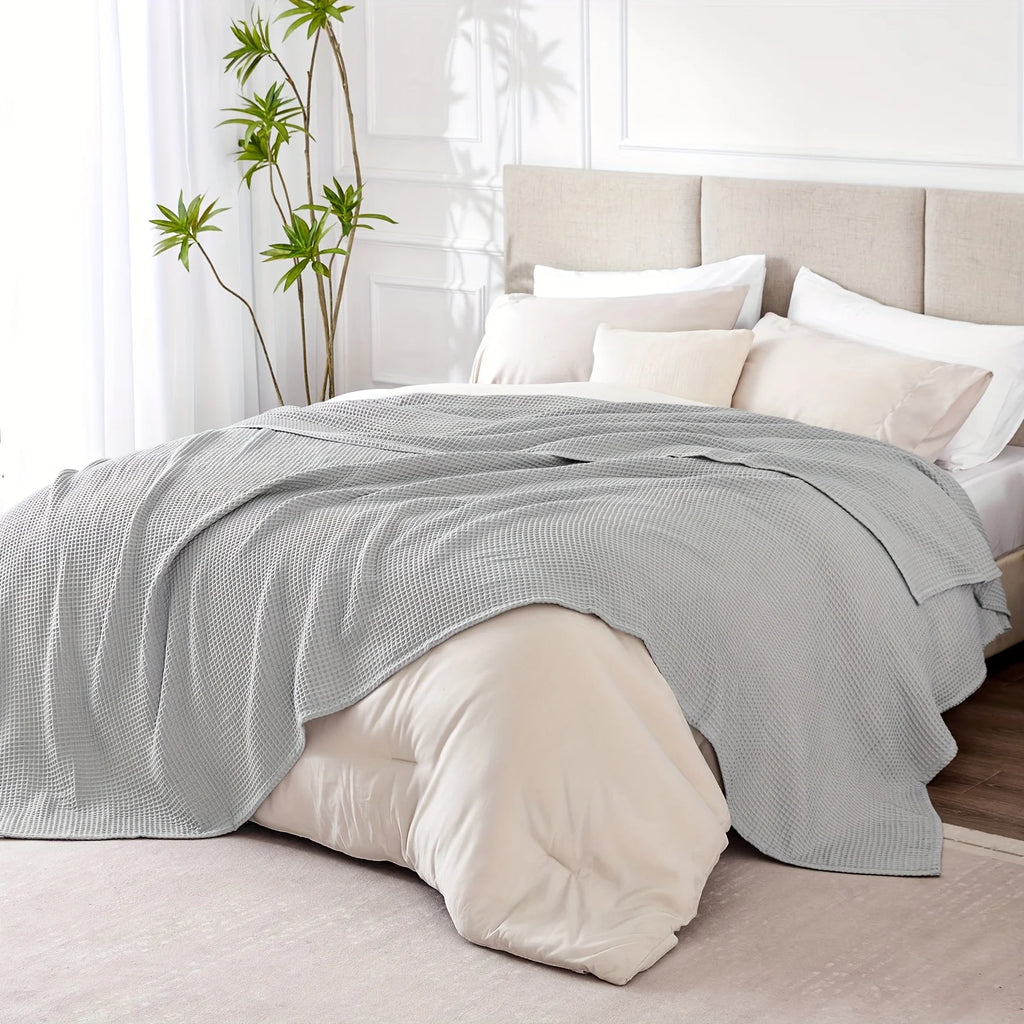 1pc Lightweight Waffle Weave Cooling Blanket for Hot Sleepers, Breathable Summer Blanket Full/Queen Size, Cozy Woven Textured Blanket for Couch Bed Sofa Home Decor