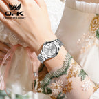 OPK 6001 Original Quartz Movement Elegance Watch For Women Chronograph Stainless Steel Three Simple Small Dials HD Luminous Function Life Waterproof Watch
