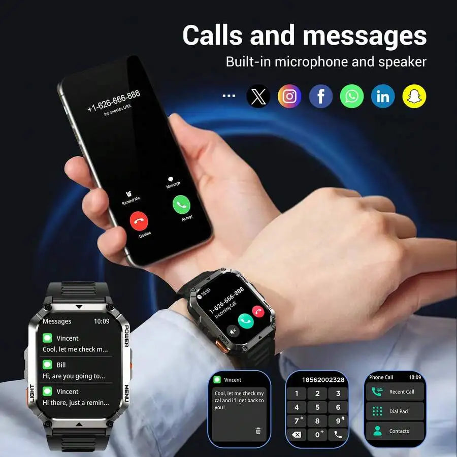 Smart Watch For Men Women, 2.01in HD Touch Screen Smartwatch With Heart Rate Sleep Monitor Compass Flashlight, Waterproof Sport