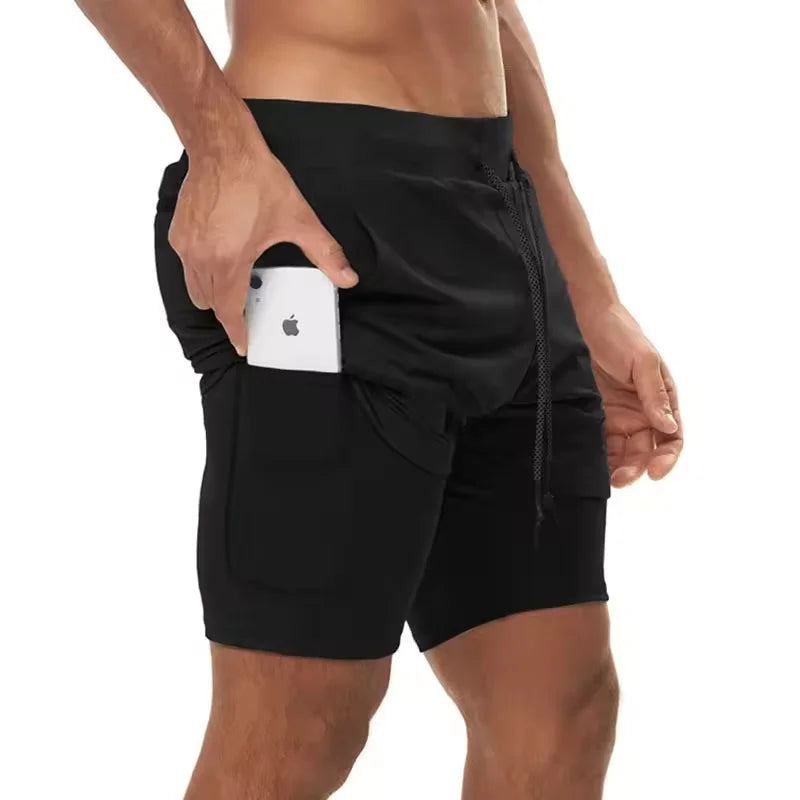 Sports Shorts Jogging Training Quick Dry 2-in-1 Double Layer Elastic Waist Taffeta Regular Fit Summer Men Single Pair