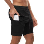 Sports Shorts Jogging Training Quick Dry 2-in-1 Double Layer Elastic Waist Taffeta Regular Fit Summer Men Single Pair