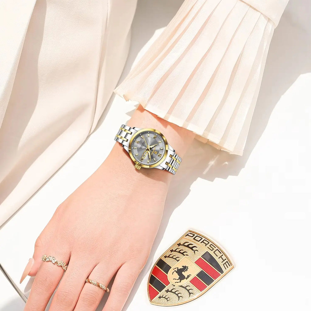 POEDAGAR Luxury Fashion Woman Watch Luminous Waterproof Stainless Steel Ladies Wristwatch Quartz Week Date Elegant Woman's Watches Male Reloj