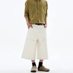 Men's White Baggy Wide Leg Carpenter Denim Jorts Frayed Raw Hem Y2K Street Style Casual Daily Going Out Loose Fit Streetwear Shorts