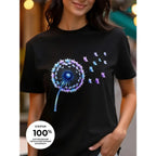 【New Arrival】Dandelion Butterfly Watercolor Print T-Shirt Women's Summer Cotton Casual Top