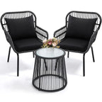3 Pieces Bistro Set, Woven Rope Chair with Cushions, All Weather Patio Conversation Set and Side Table, Ideal for, Customized