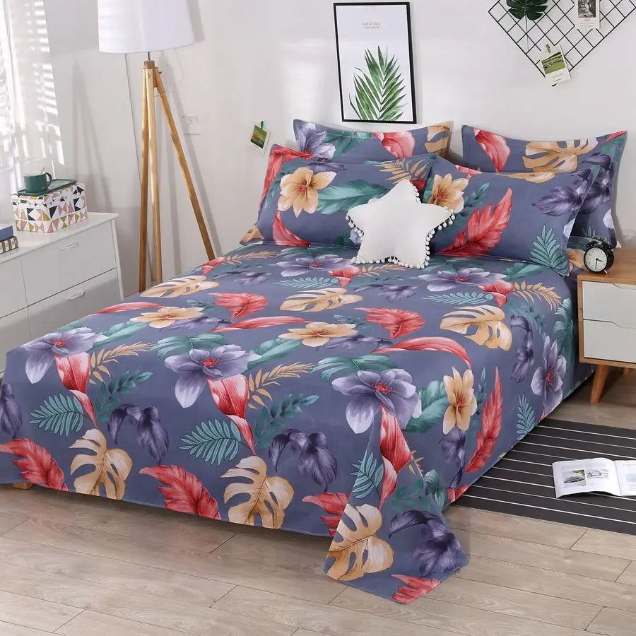 3pcs/Set Home Textile Bed Sheet Set with Pillowcases Cotton Material Lovers Room Bedding Room Flat Sheet