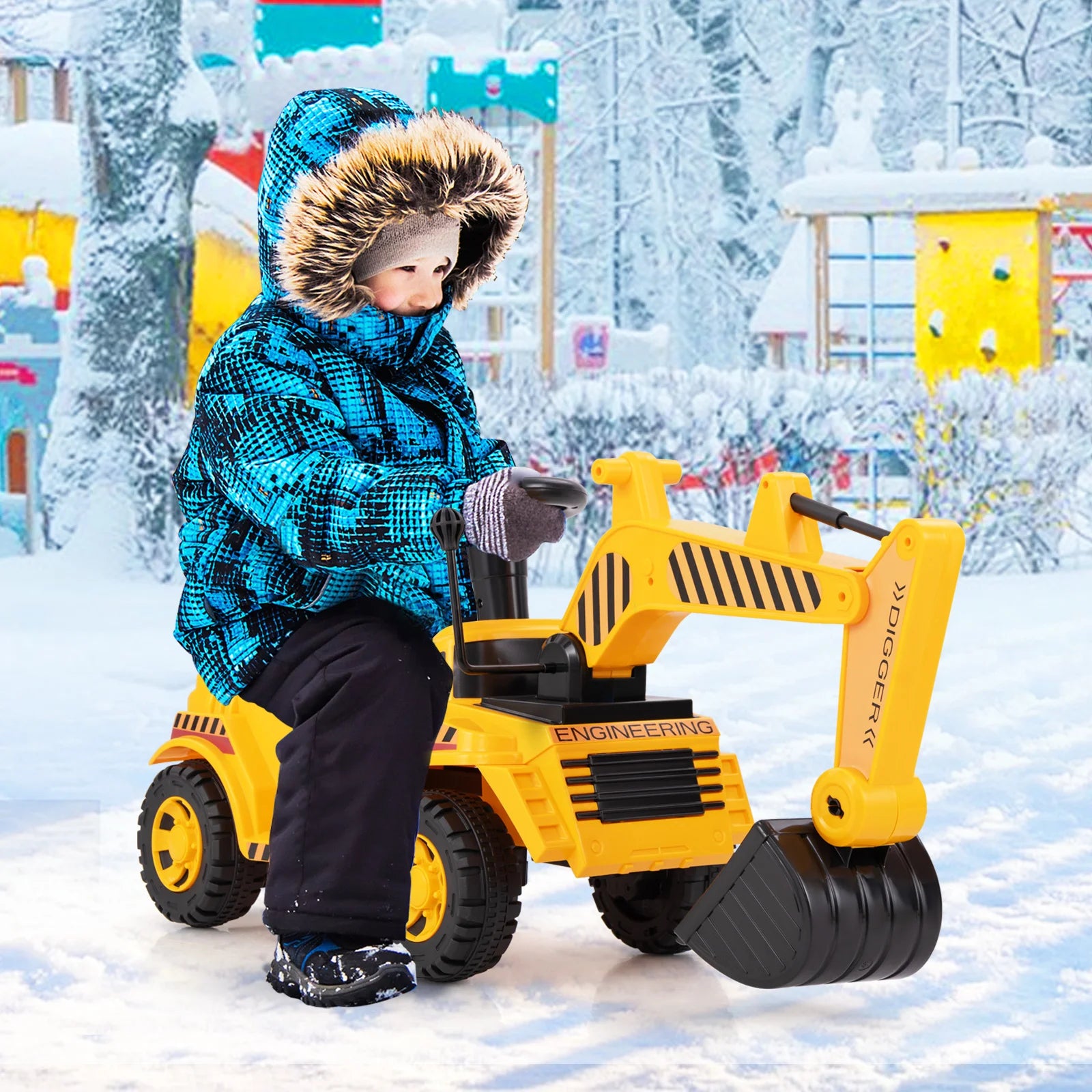 Kids Ride on Excavator with Adjustable Shovel Anti-Tipping Block Engine Sound