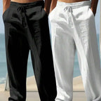 MenS Loose Fit Linen Casual Pants Elastic Waist Beige White