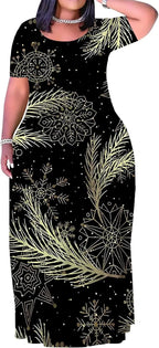 Plus Size Maxi Dress for Women Summer Casual Short Sleeve Tshirt Dresses with Pockets (XL-6XL)