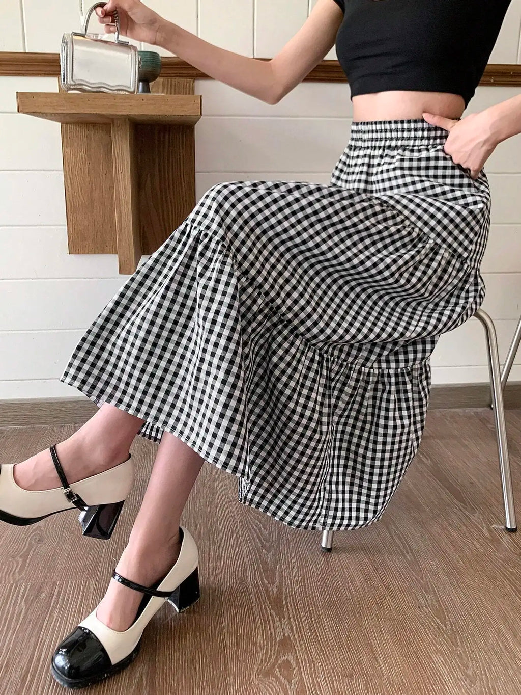 DAZY Women's Plaid Long Skirt,Ruffle Fall Skirts