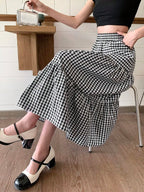 DAZY Women's Plaid Long Skirt,Ruffle Fall Skirts