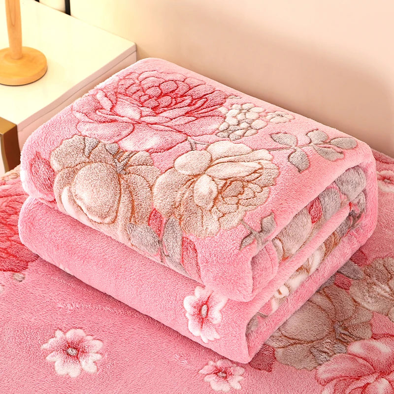 1pc Floral Style Warm Bedspread Fleece Blanket Plaid Travel Shawl Sofa Nap Blankets Home Bedsheet Manta