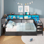 Corner Twin Bed Frame with Desk,Charging Station and Bookcase Storage Twin Size Daybed for Kids Teen with Storage Drawers,Led L
