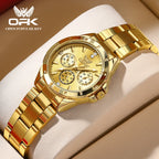 OPK 6001 Original Quartz Movement Elegance Watch For Women Chronograph Stainless Steel Three Simple Small Dials HD Luminous Function Life Waterproof Watch