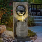 Illuminated Outdoor Mountain Fountain, 39.7 Tall, for Garden and Home Decor