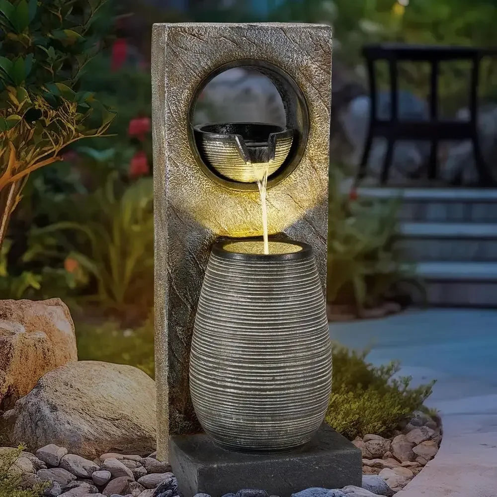 Illuminated Outdoor Mountain Fountain, 39.7 Tall, for Garden and Home Decor