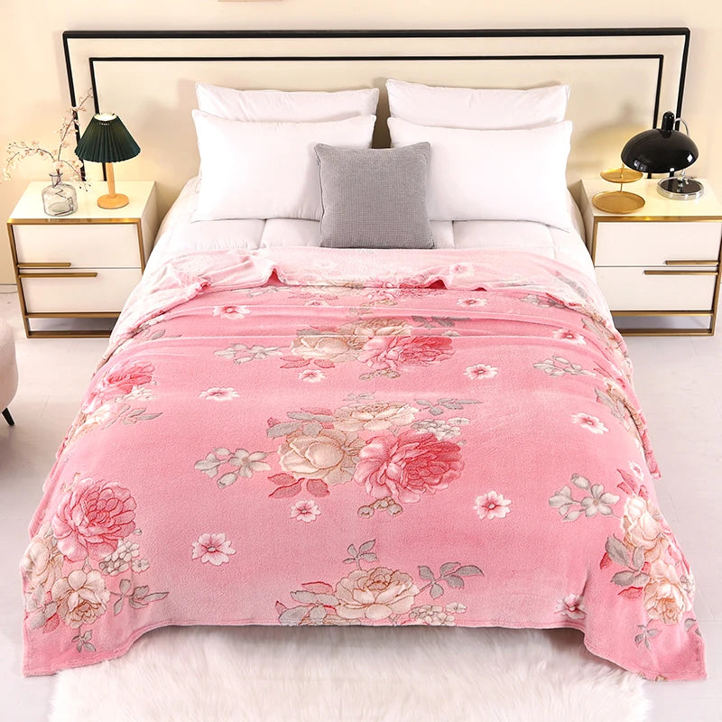 1pc Floral Style Warm Bedspread Fleece Blanket Plaid Travel Shawl Sofa Nap Blankets Home Bedsheet Manta