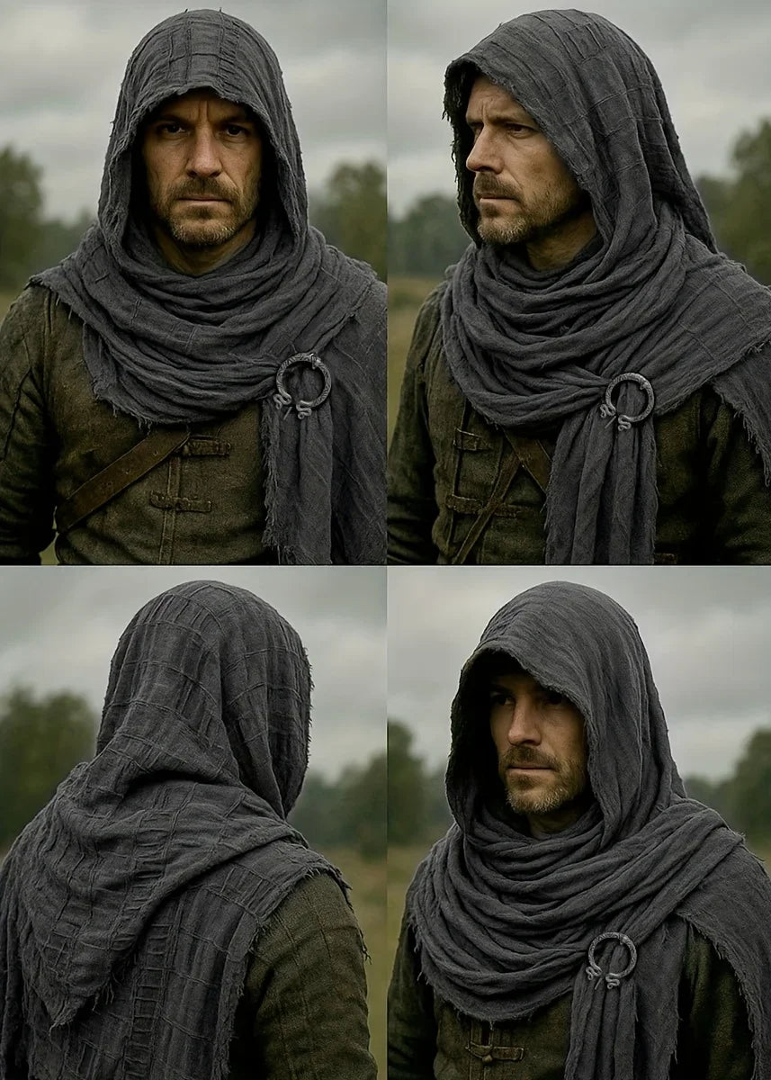 Medieval Renaissance Cloak Cape with Viking Brooch - Hooded Shawl Scarf for Halloween Costumes, Streetwear & Pop Culture Events