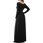 Women Casual Long Sleeve Maxi Dresses Empire Waist Long Dress with Pockets