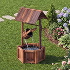 Garden Rustic Wishing Well Wooden Water Fountain with Pump