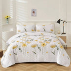 3 Pieces  Yellow Flower Quilt Set Twin Full Queen King Size, Paisley Patchwork Plaid Bedspread Bedding Sets  Coverlet Set.