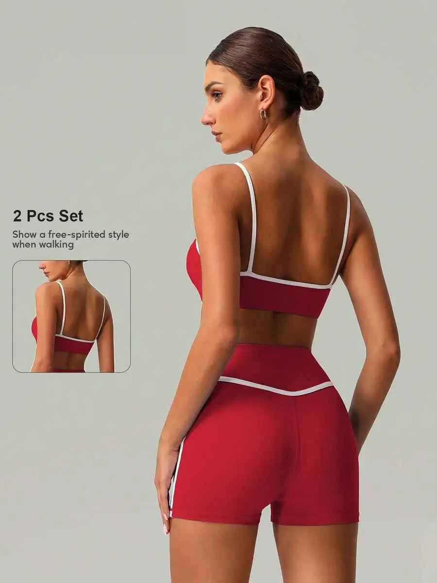 2 PCS Women Sports Bra And Shorts Set For Yoga Running