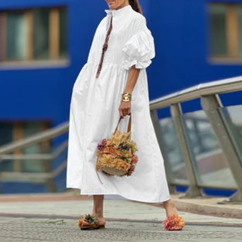 Plus Size 5XL VONDA Elegant Party Wedding Dress Women Autumn 3/4 Lantern Sleeve Pleated Maxi Sundress Casual Fashion Long Robe